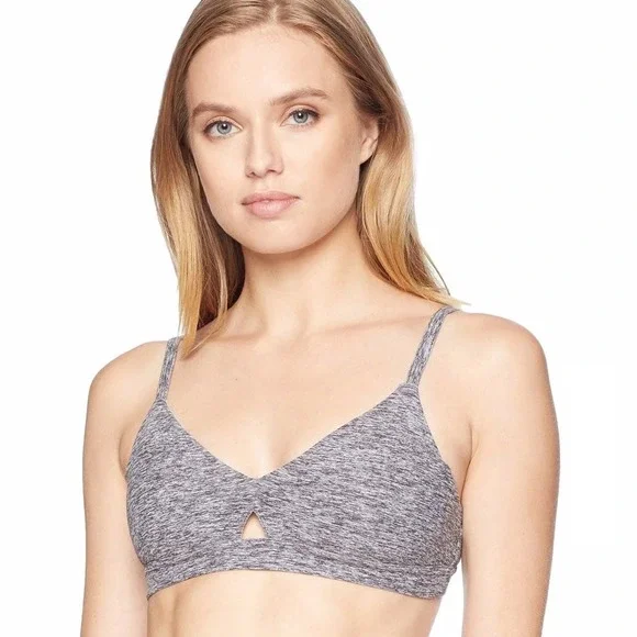 Alo Yoga Alosoft Lounge Sports Bra Heather Grey Sz L V-Neck Bralette Gym - Picture 2 of 15